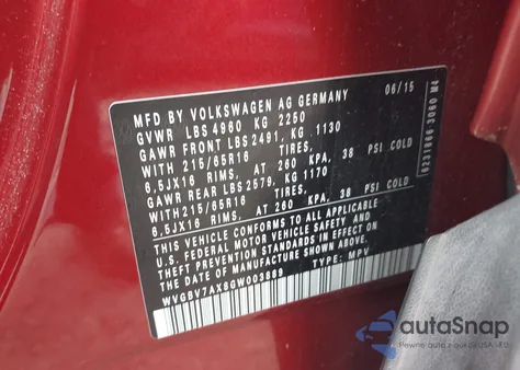 2016 Volkswagen Tiguan S z USA, uszkodzony, nr VIN WVGBV7AX8GW003889